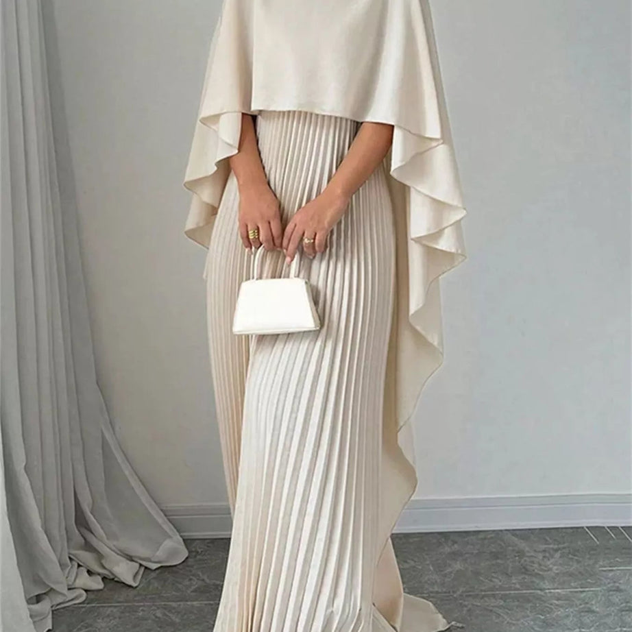 Cape-Style Pleated Maxi Dress