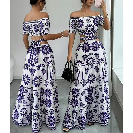 Women's Off-Shoulder Daisy Print Resort Dress with Waistline