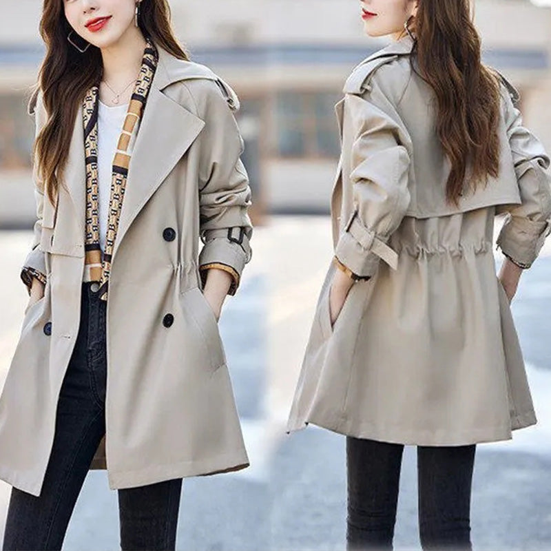 Slimming Mid-Length Trench Coat with Lapels for Women