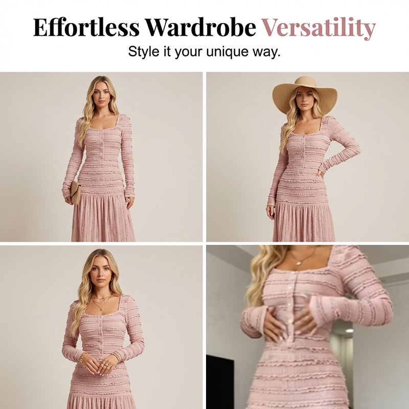 Square Neck Maxi Dress – Smocked Bodice, Ruffle Trim & Breathable Fabric
