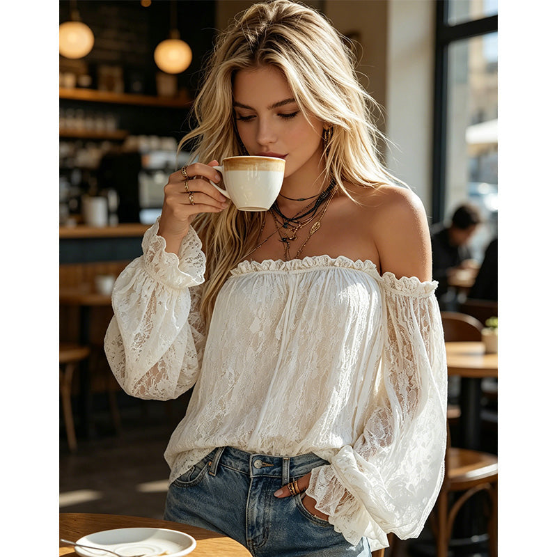 Bohemian lace off-shoulder blouse for women