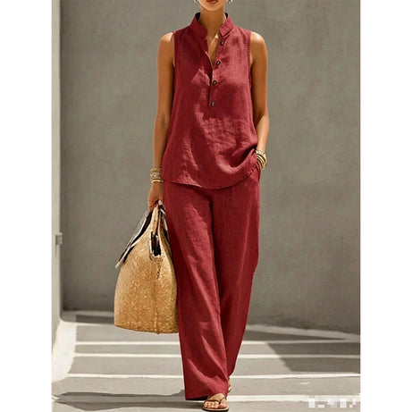 Women's Minimalist Sleeveless Top & Wide Leg Pants Set