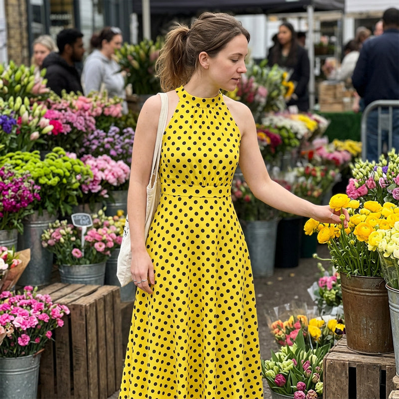 Polka Dot Halter Neck Dress – Flowy, Flattering, Retro-Chic