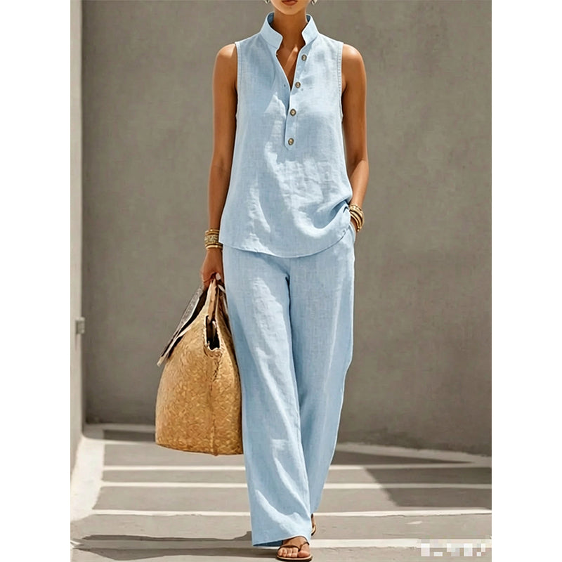 Women's Minimalist Sleeveless Top & Wide Leg Pants Set