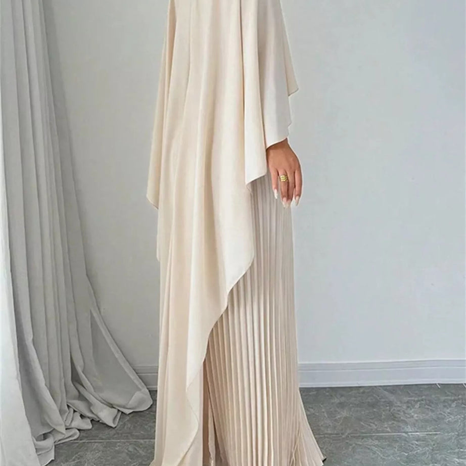 Cape-Style Pleated Maxi Dress