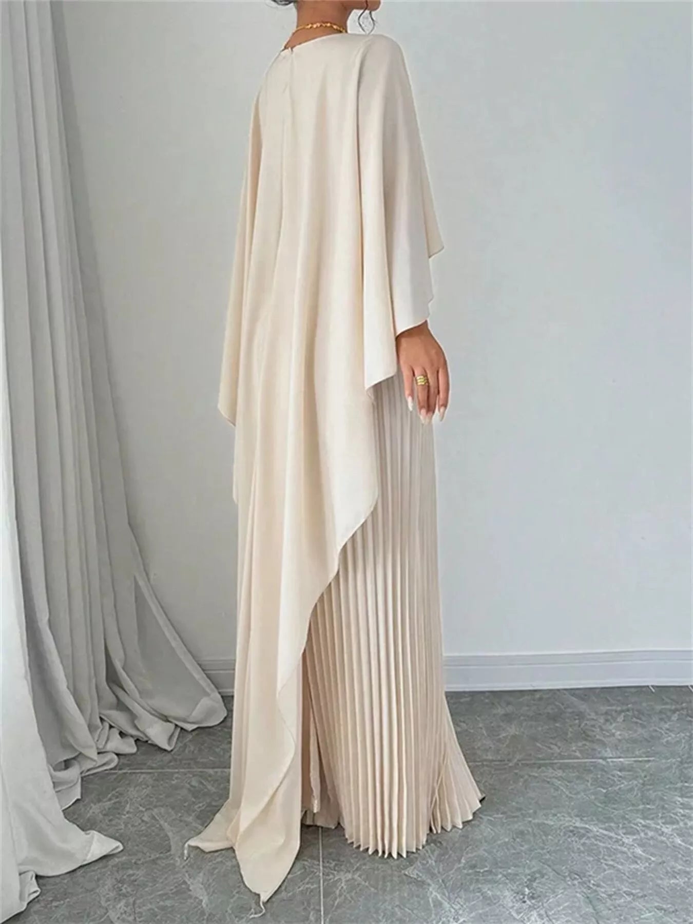 Cape-Style Pleated Maxi Dress