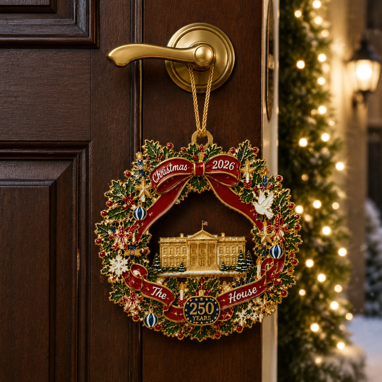 White House Scene Christmas Wreath Commemorative Ornament