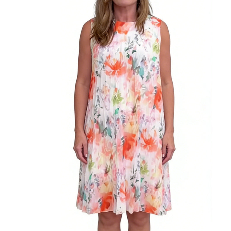Women’s Sleeveless Floral Print Pleated Dress