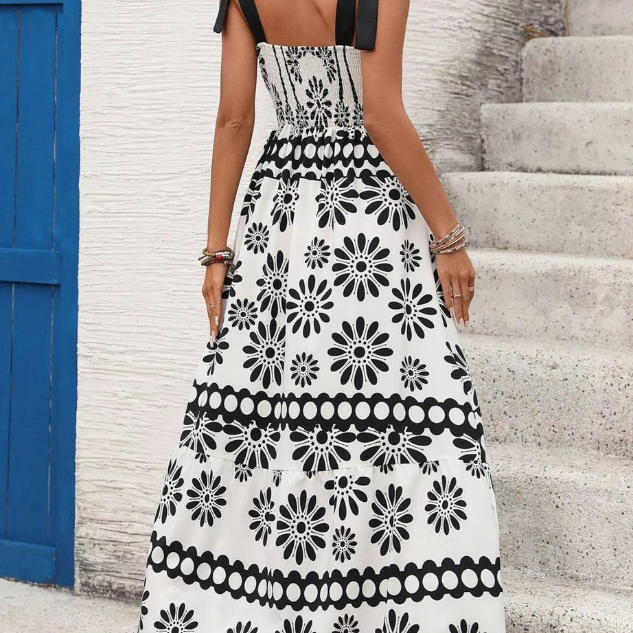 Floral Print Tie Strap Casual Maxi Dress