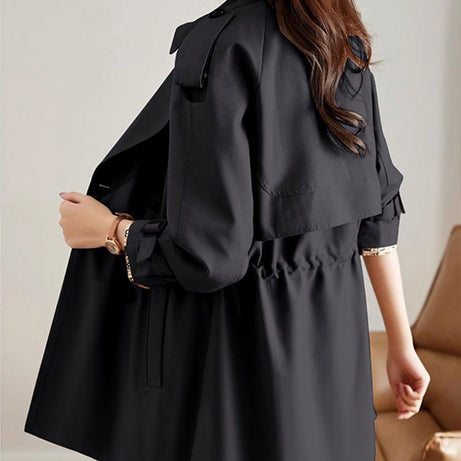 Slimming Mid-Length Trench Coat with Lapels for Women
