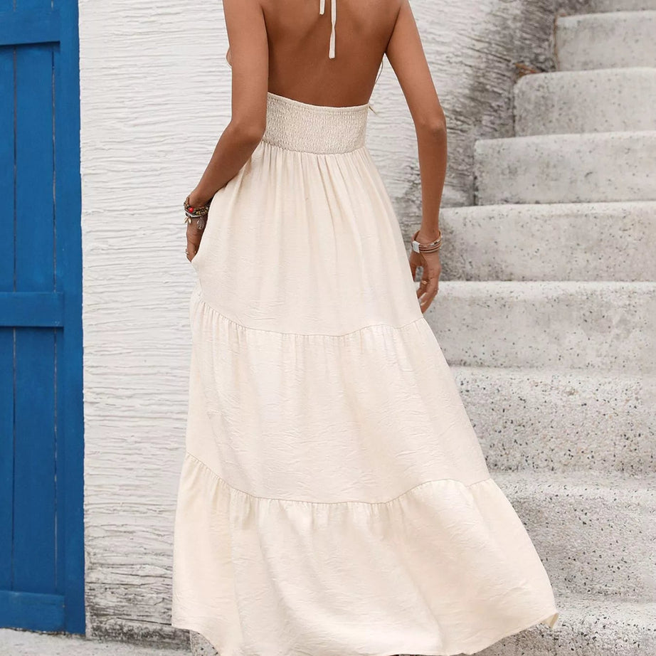 Halter Neck Tiered Dress with Ruched Detail