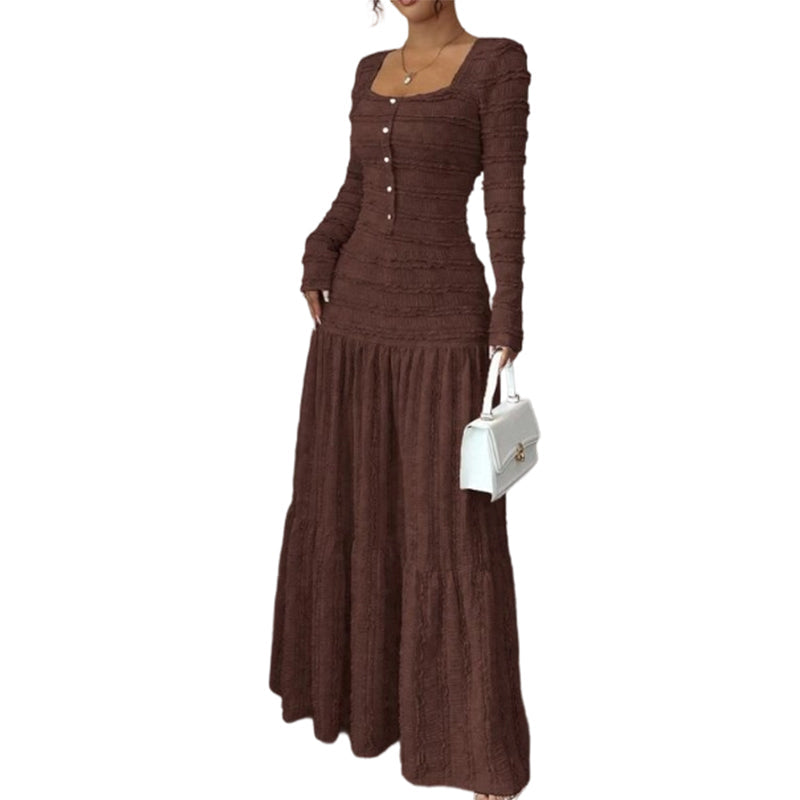 Square Neck Maxi Dress – Smocked Bodice, Ruffle Trim & Breathable Fabric