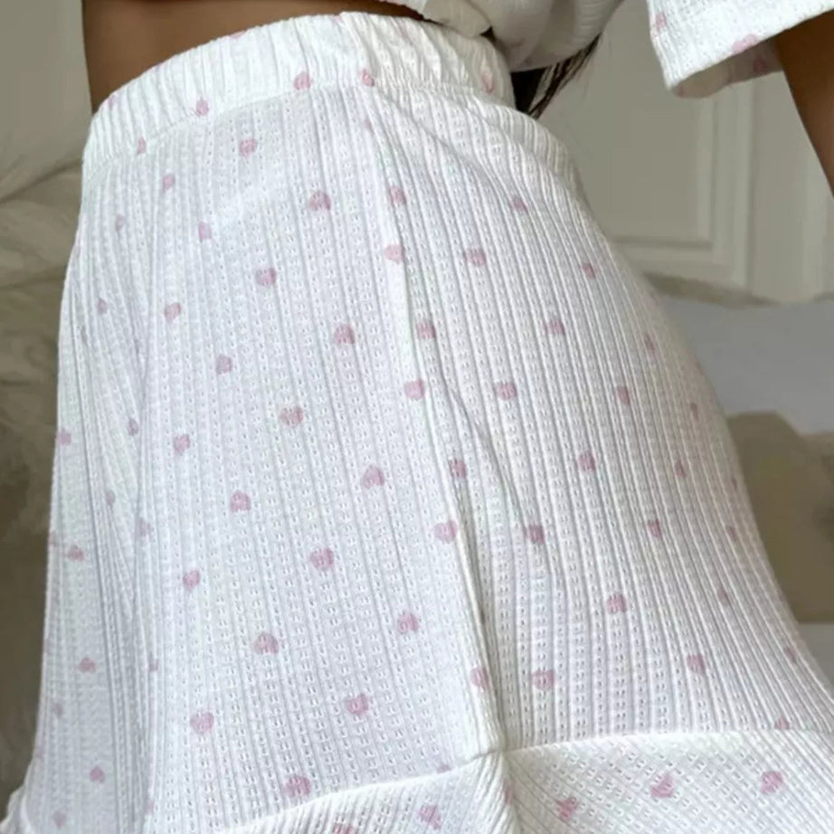 Heart Print Two-Piece Lounge Set with Shorts