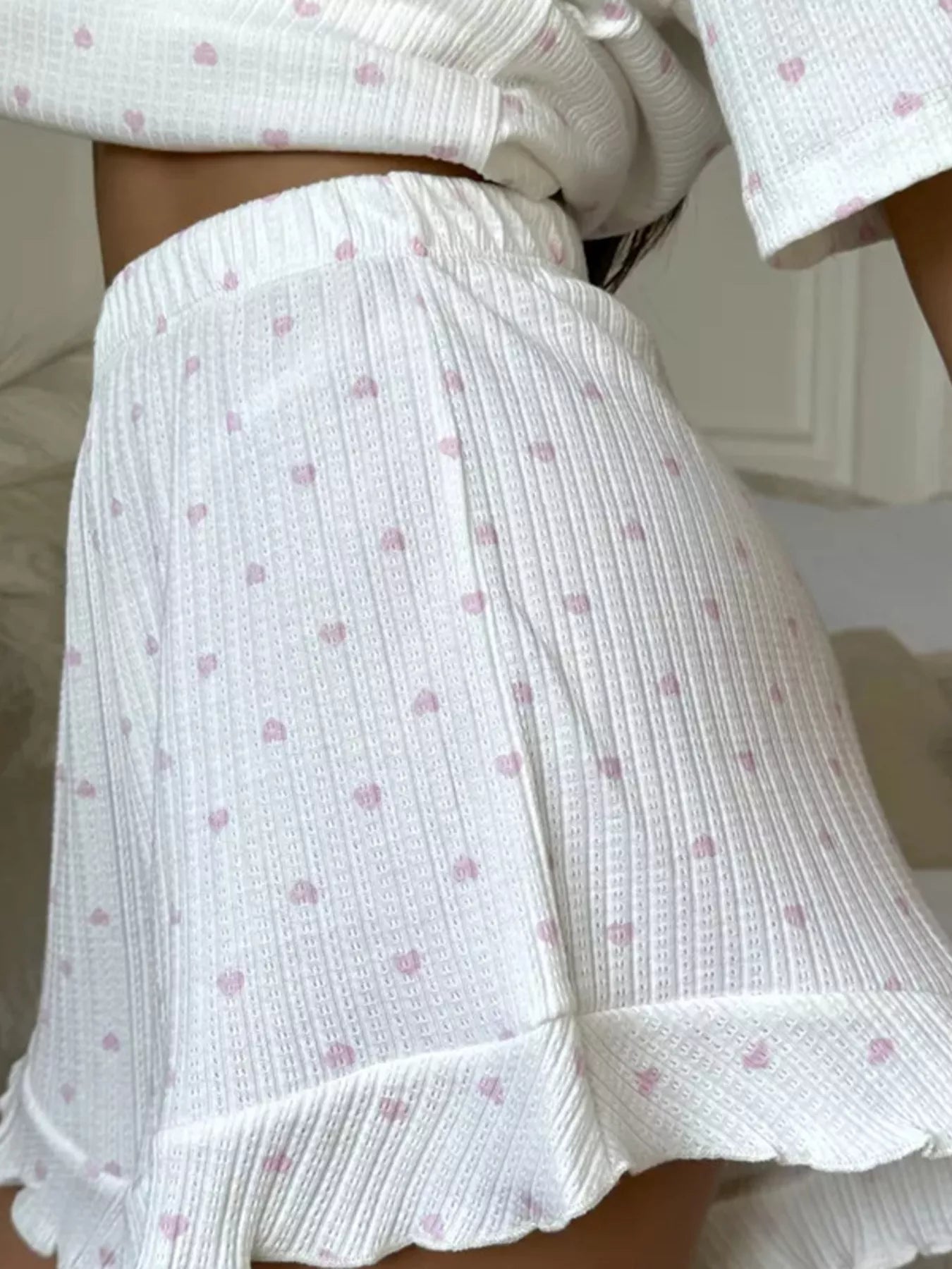 Heart Print Two-Piece Lounge Set with Shorts