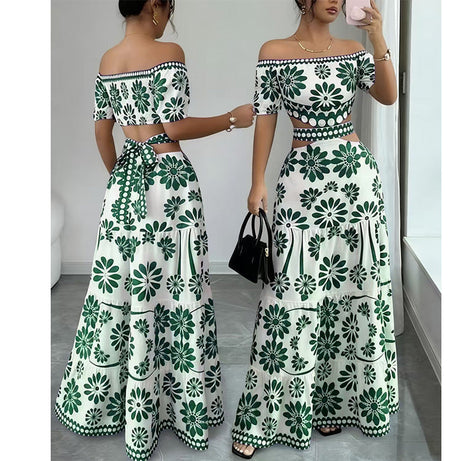 Women's Off-Shoulder Daisy Print Resort Dress with Waistline