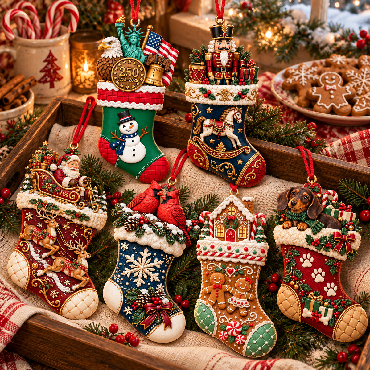 2026 Christmas Storybook Stocking Ornaments