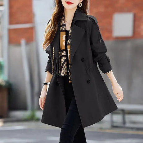Slimming Mid-Length Trench Coat with Lapels for Women