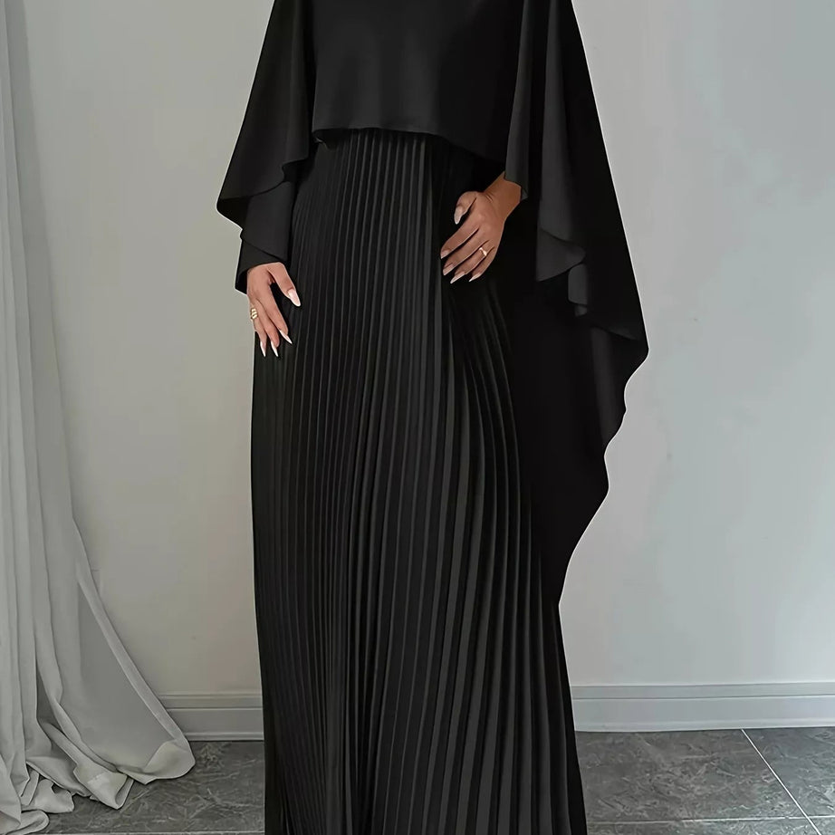 Cape-Style Pleated Maxi Dress