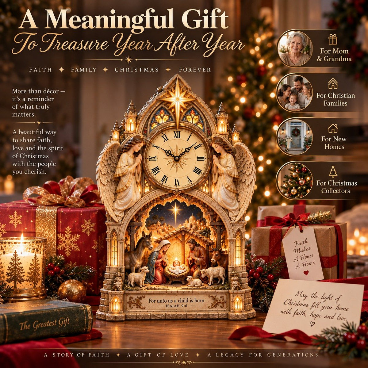 Cathedral-style Bethlehem Nativity clock