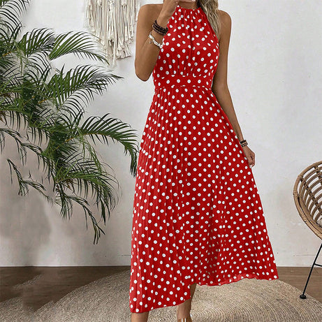 Polka Dot Halter Neck Dress – Flowy, Flattering, Retro-Chic