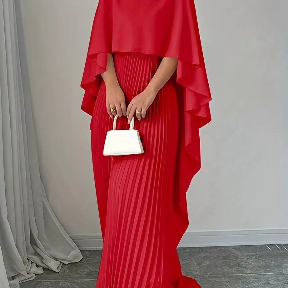 Cape-Style Pleated Maxi Dress