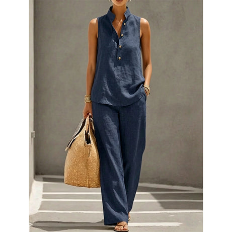 Women's Minimalist Sleeveless Top & Wide Leg Pants Set