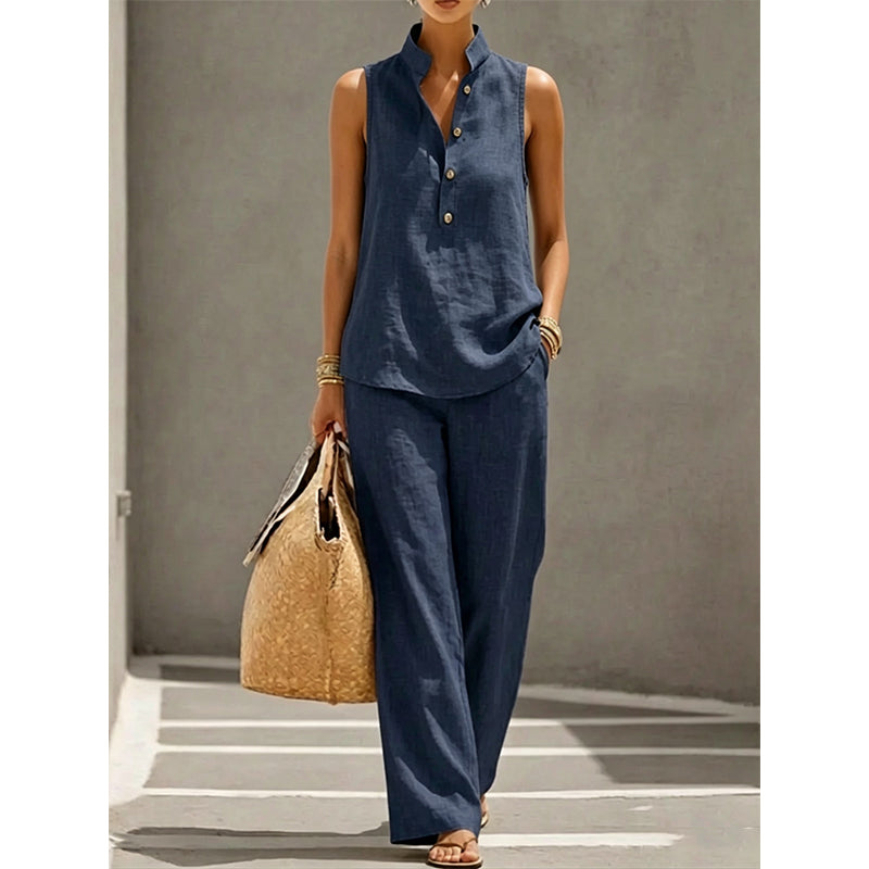 Women's Minimalist Sleeveless Top & Wide Leg Pants Set