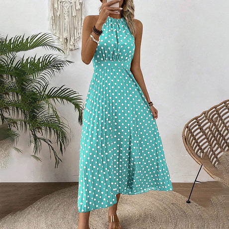 Polka Dot Halter Neck Dress – Flowy, Flattering, Retro-Chic
