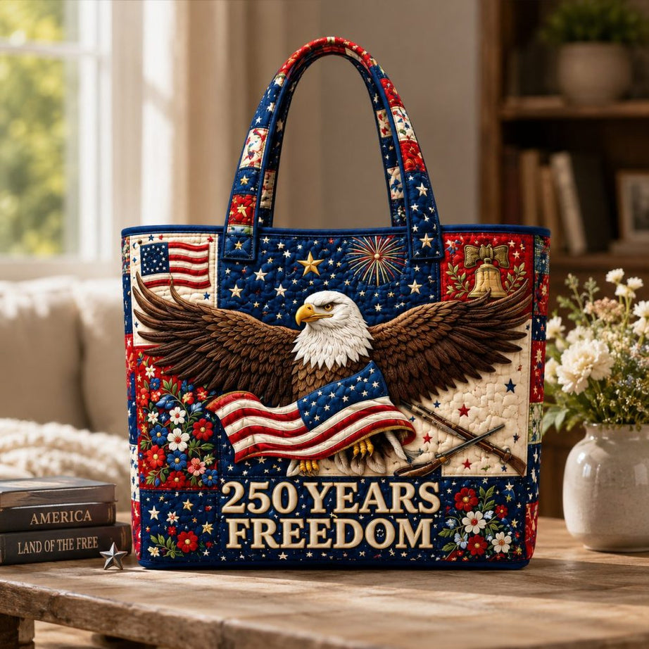 250 Years Freedom Us Anniversary Bald Eagle – Quilted Tote Bag