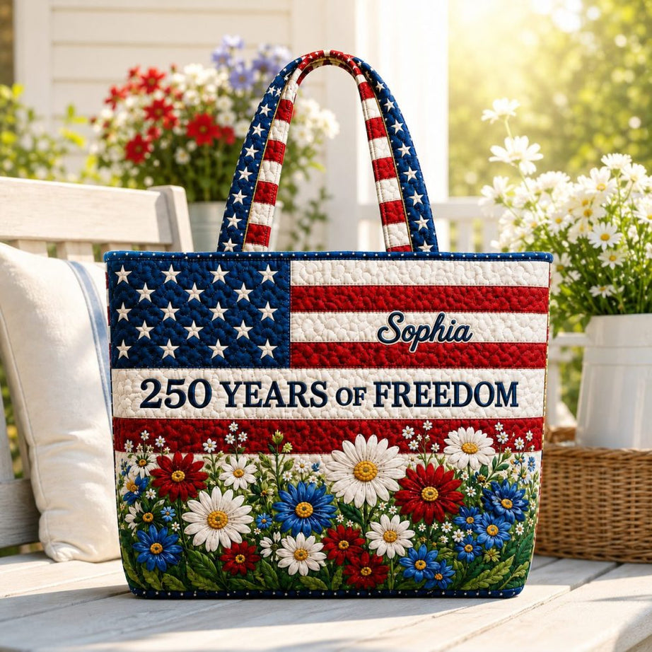 250 Years Of Freedom Flower Garden – Quilted Tote Bag