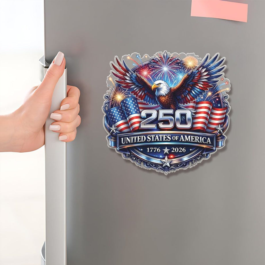 250 United States Of America – Shape Acrylic Fridge Magnet – Patriotic Gift For Family