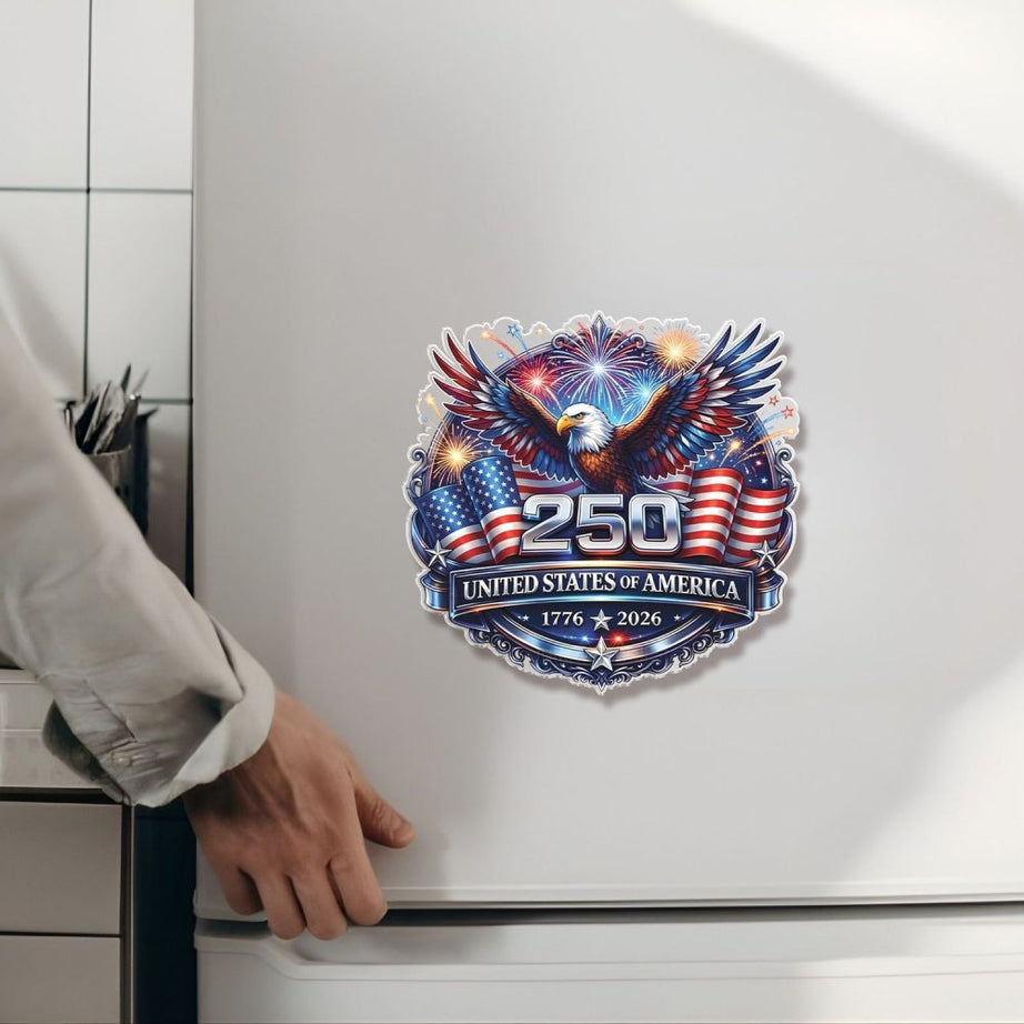 250 United States Of America – Shape Acrylic Fridge Magnet – Patriotic Gift For Family