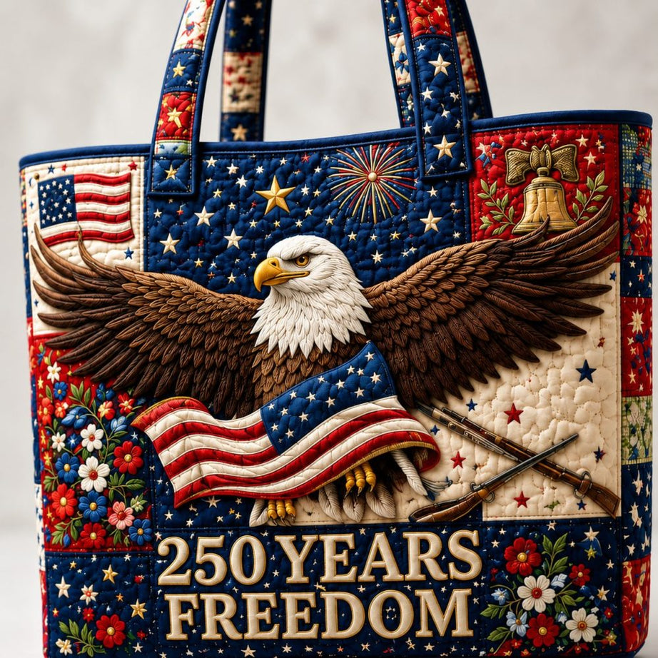 250 Years Freedom Us Anniversary Bald Eagle – Quilted Tote Bag
