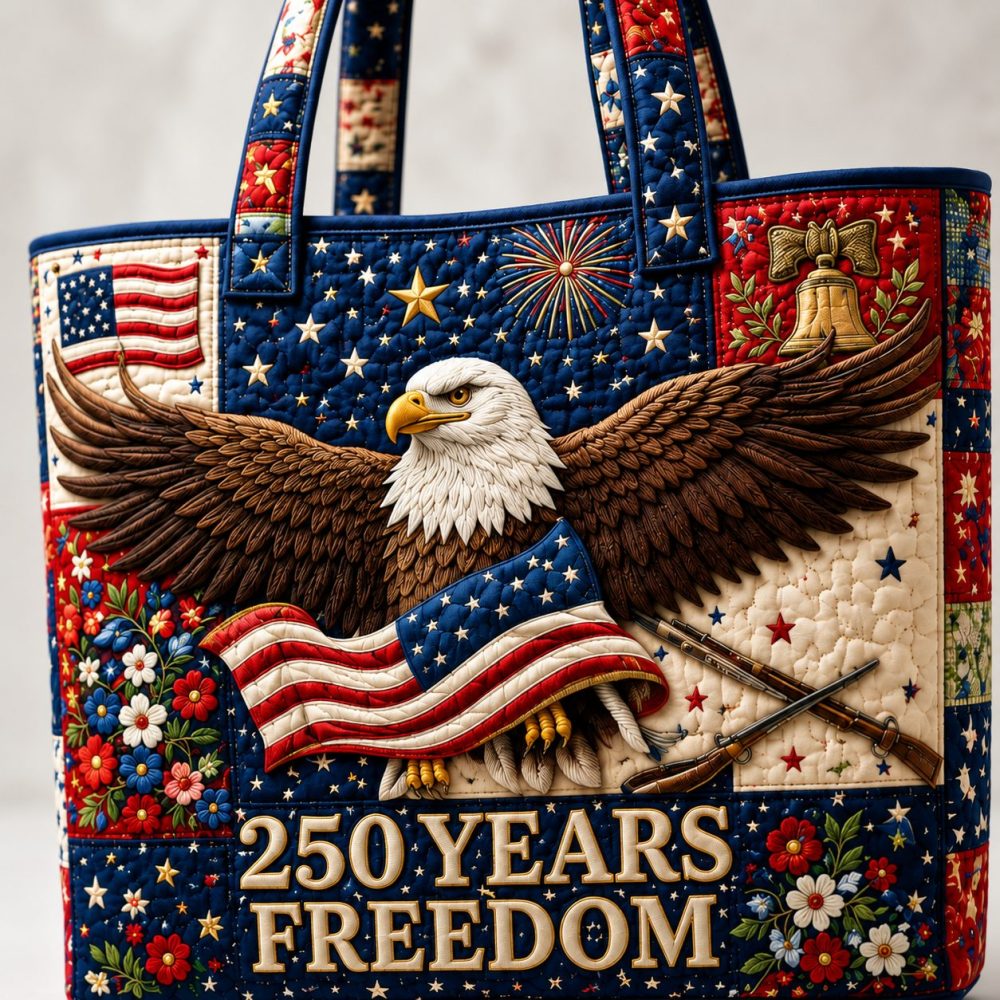 250 Years Freedom Us Anniversary Bald Eagle – Quilted Tote Bag