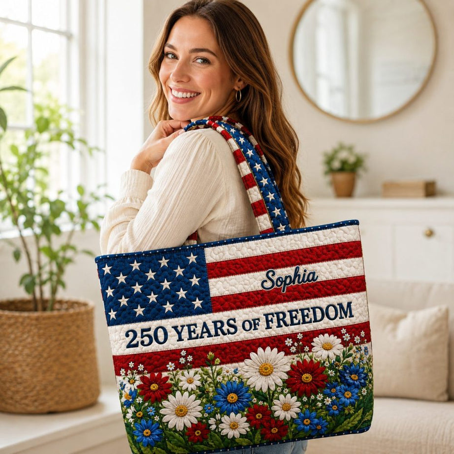 250 Years Of Freedom Flower Garden – Quilted Tote Bag