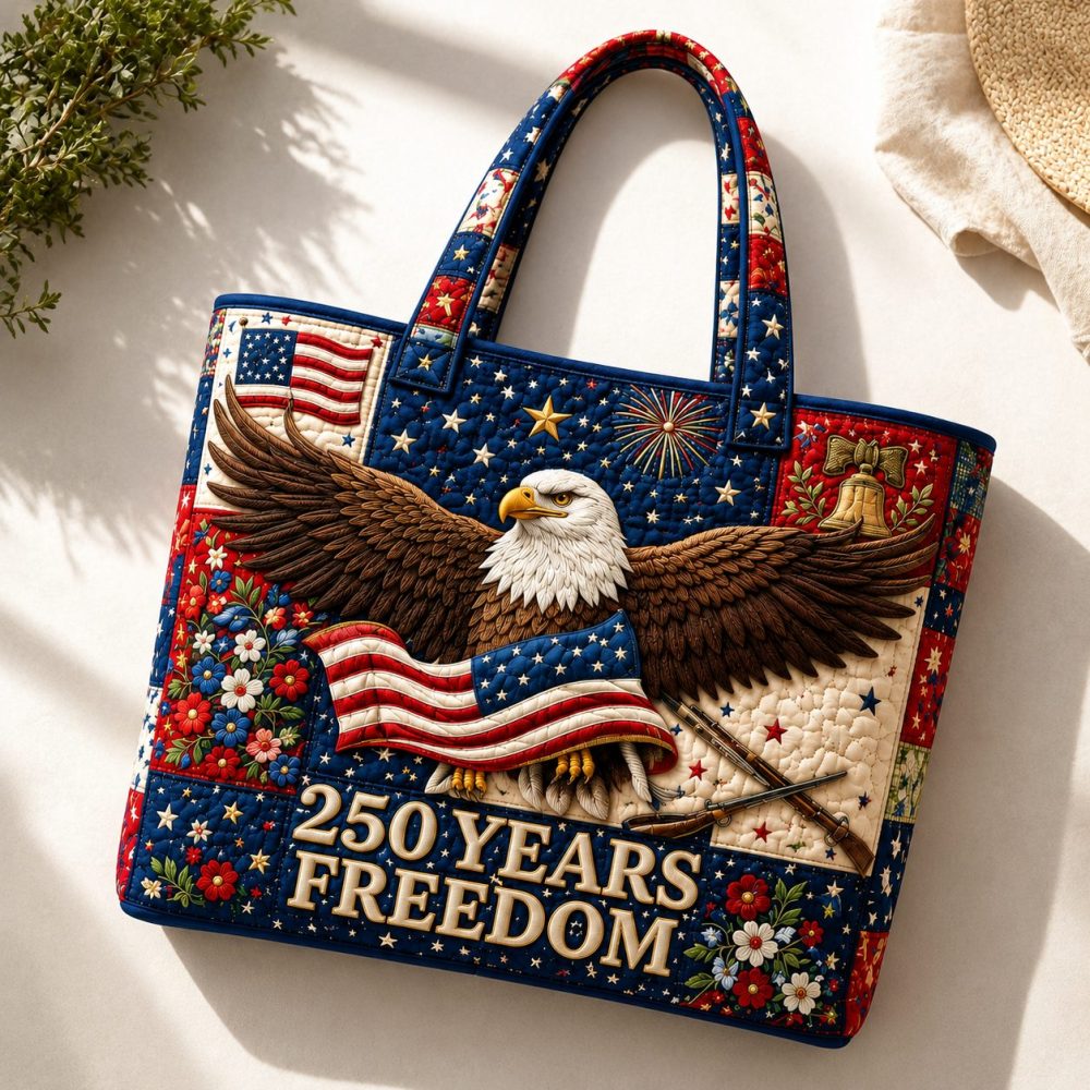 250 Years Freedom Us Anniversary Bald Eagle – Quilted Tote Bag