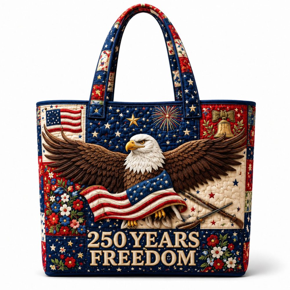 250 Years Freedom Us Anniversary Bald Eagle – Quilted Tote Bag