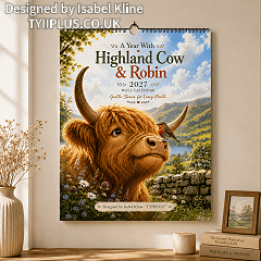 2027 Highland Cow & Robin Wall Calendar