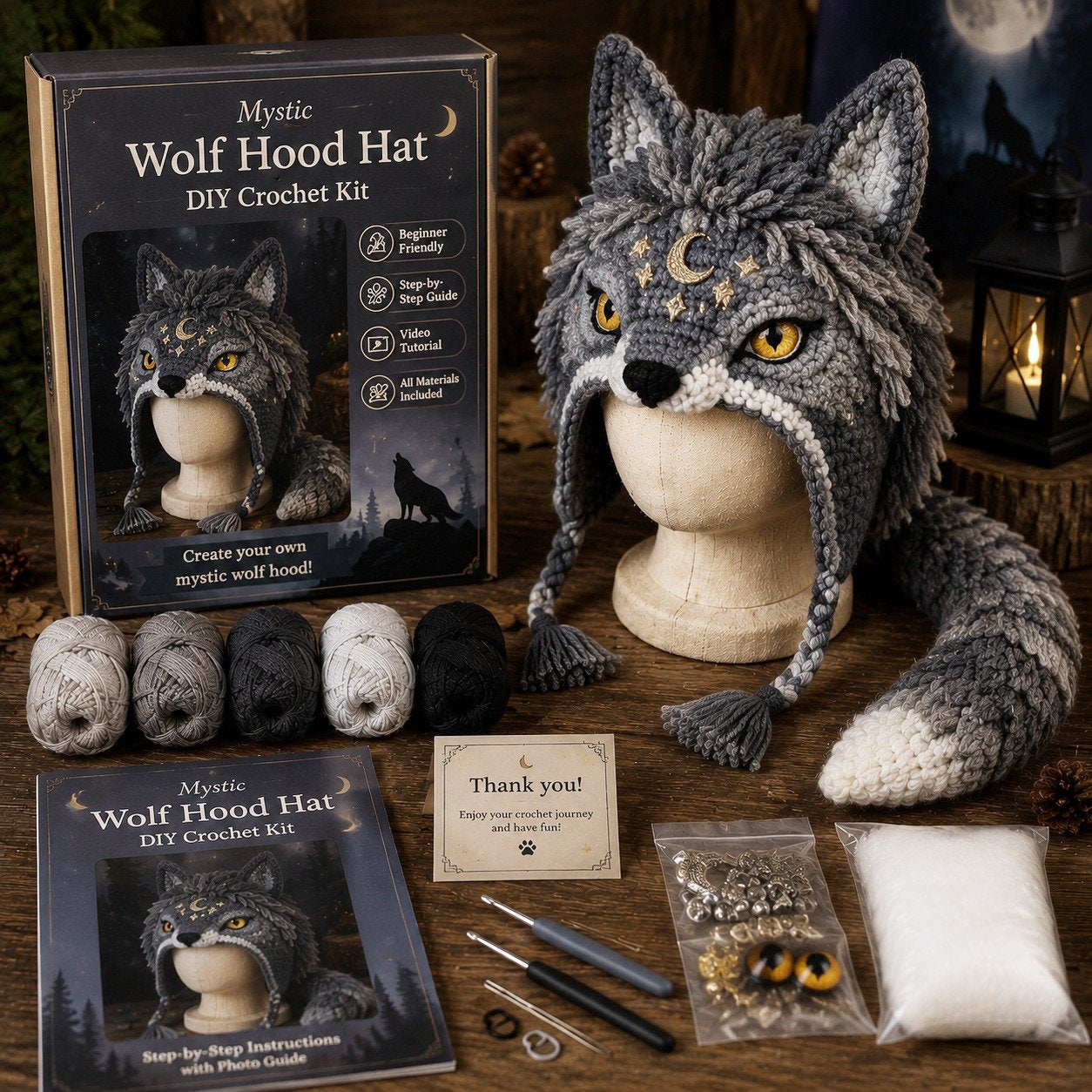 Fantasy Hood Hat DIY Crochet Kit – Create Your Own Magical Wearable Character Hat