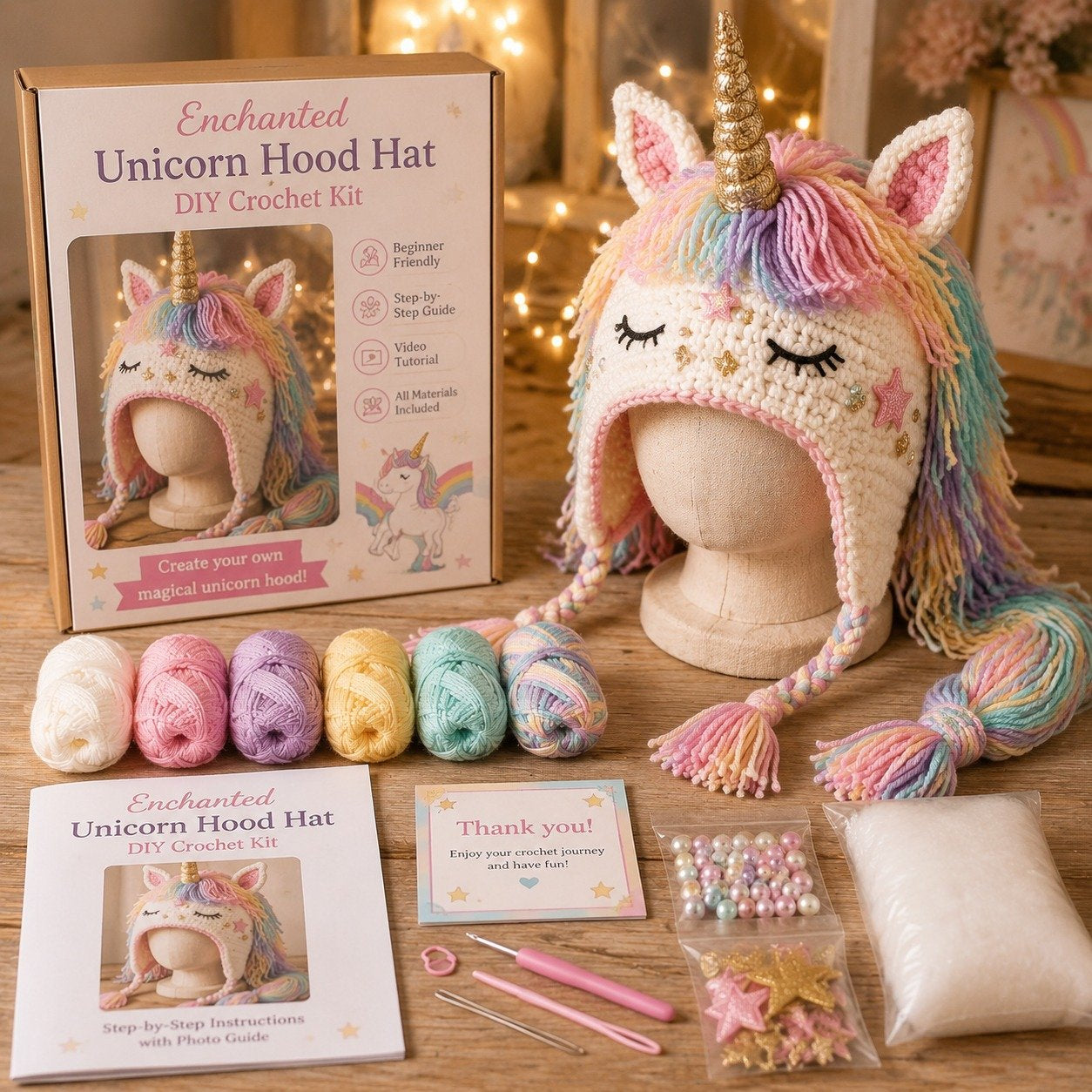 Fantasy Hood Hat DIY Crochet Kit – Create Your Own Magical Wearable Character Hat
