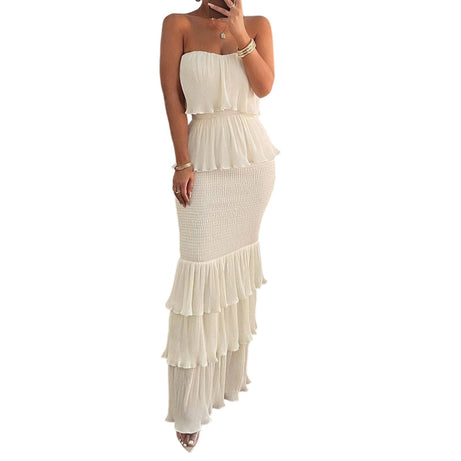 Women's Strapless Smock Dress with Ruffles in Layers