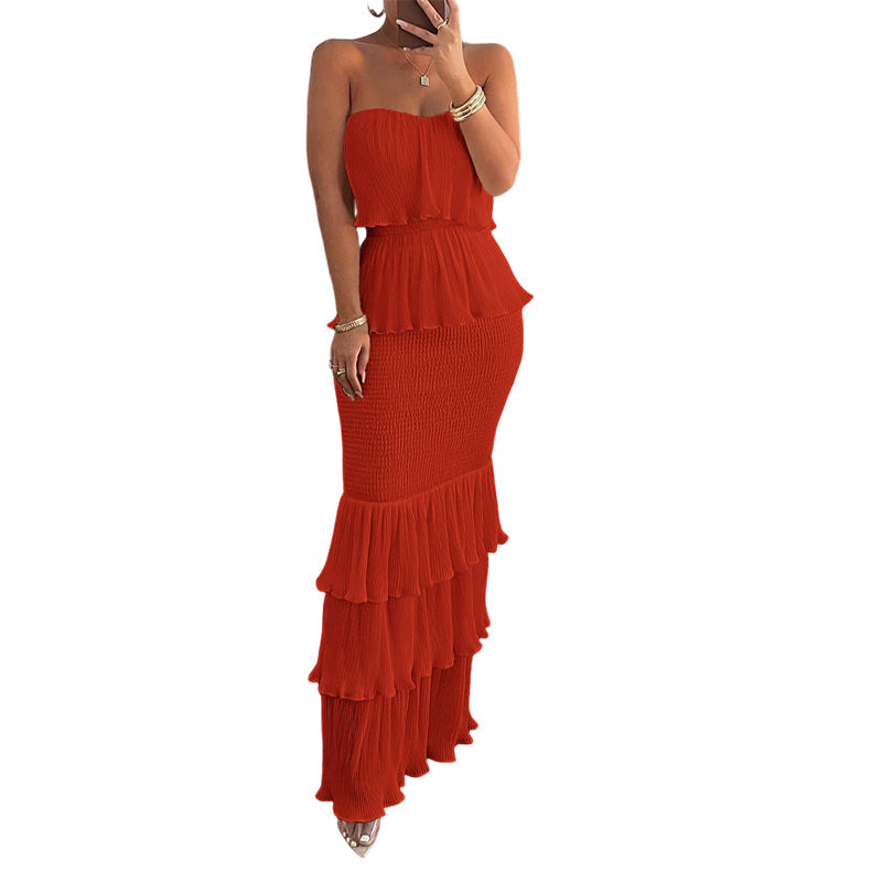 Women's Strapless Smock Dress with Ruffles in Layers
