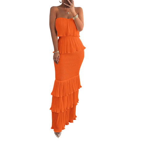 Women's Strapless Smock Dress with Ruffles in Layers